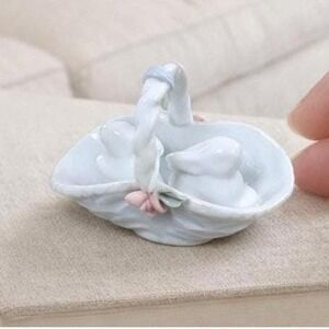 Vintage Porcelain Rabbit Figurine Basket White Bunny Decor